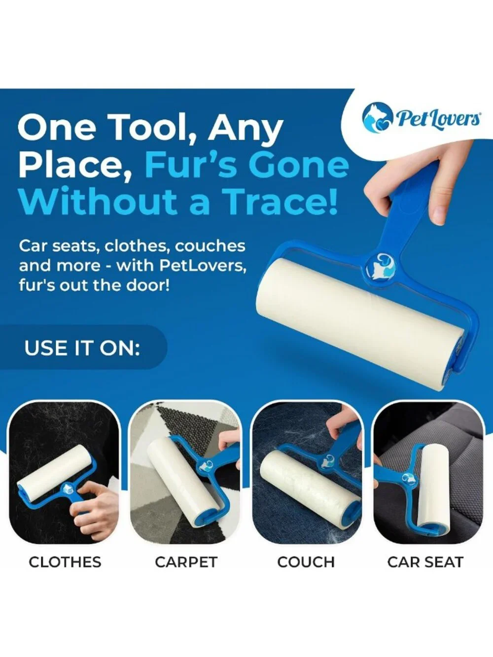 Extra Sticky Lint Roller for Pet Hair Removal - 270 Sheets, 3 Pack, Ideal for
